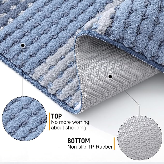 Kitinjoy Indoor Outdoor Door Mat, 48x32 Non-Slip Absorbent Dirt Trapper, Low-Profile Washable Inside Entrance Front Floor Mat, Sturdy Soft Entry Dotted Ombre Doormats for Entryway, Light Blue