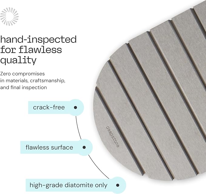 Deepstone Foldable Stone Bath Mat – Large Diatomaceous Earth Mat, Quick Dry with Non-Slip Base, Water Absorbing Bathroom and Shower Stone Mat, Easy to Clean (24” x 15”), Gray