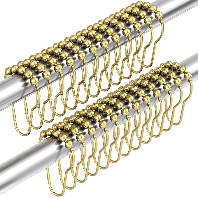Amazer Shower Curtain Hooks, Gold Shower Curtain Rings Hooks, 24 Pcs Stainless Steel Shower Hooks for Shower Curtain Rust Proof, Shower Hooks for Curtain Bathroom