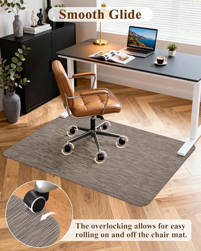 Soimeat Office Chair Mat for Hardwood Floor, 35.4" x 47.2" Non-Slip Desk Computer Chair Mat, PVC Floor Mat for Rolling Chair, Heavy Duty Wood/Tile Floor Protector Desk Rug for Home, Dark Brown
