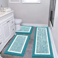 Pauwer Bathroom Rug Sets - 3 Piece Shower Rugs with U-Shaped Contour Toilet Mat, Absorbent Microfiber Plush Bath Mats, Non Slip, Machine Washable Shaggy Bathroom Floor Mats, Aqua Blue