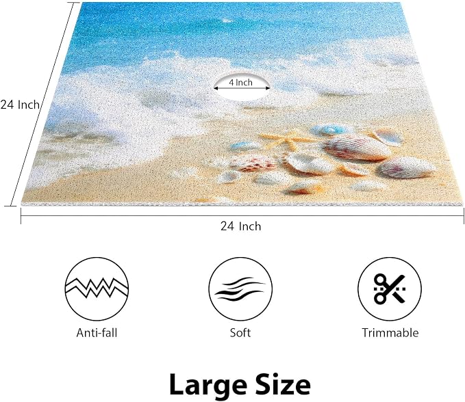 Square Shower Mat, Yonala 24 x 24 Inch Stylish Non Slip Shower Mats for Inside Shower with Central Drain Hole, Soft Trimmable PVC Loofah Anti Slip Shower Mat for Walk in Shower Stall, Quick Drying