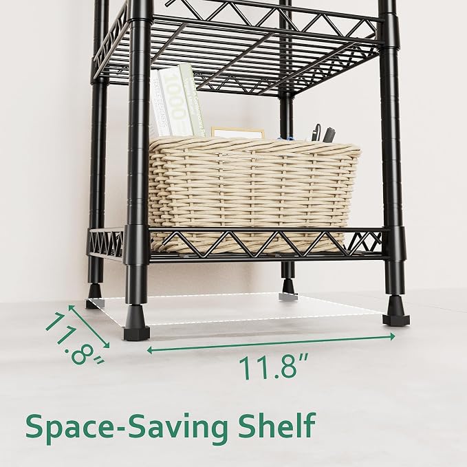 GIOTORENT 5 Tier Standing Shelving Metal Units, Adjustable Height Wire Shelf Display Rack for Laundry Bathroom Kitchen 11.8 W x 11.8 D x 50 H (5-Tier, Black)