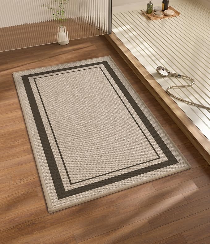 chakme Bathroom Rugs Mat 32x17, Ultra Thin Non Slip Bath Mat Quick Dry Absorbent Bath Mat for Bathroom Floor, (Light Beige, 32"x17")