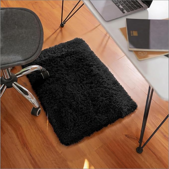 Ophanie Small Rug Washable Non Slip Throw Bedside Area Rugs, Fluffy Soft Mini Bedroom Carpet, Door Entryway Indoor Inside Front Entrance 1.5x2.5 Mat, Home Decor Aesthetic, Black