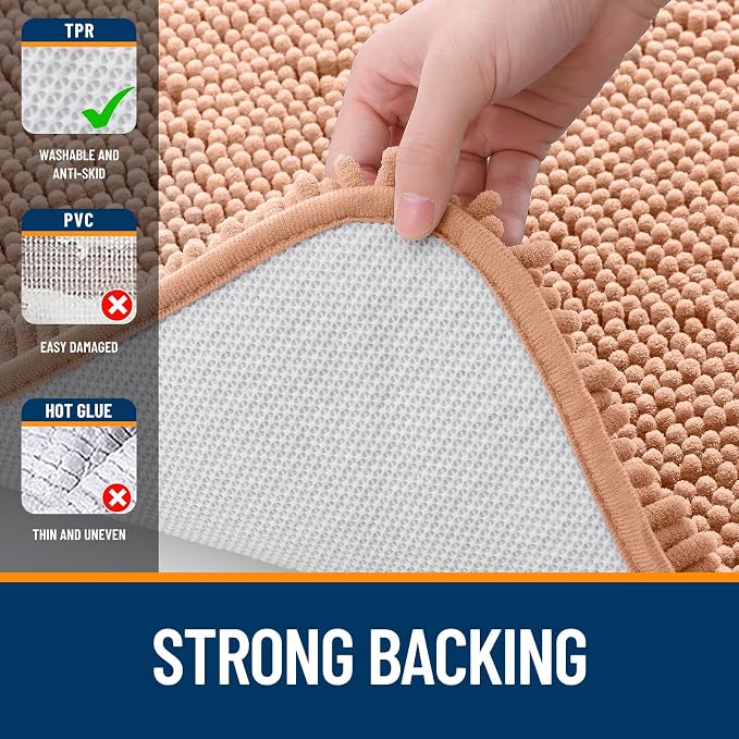 OLANLY Bathroom Runner Rugs 59x24, Extra Soft Absorbent Chenille Bath Rugs, Rubber Backing Quick Dry, Machine Washable Long Bath Mats for Bathroom Floor, Tub and Shower, Home Decor Accessories, Peach