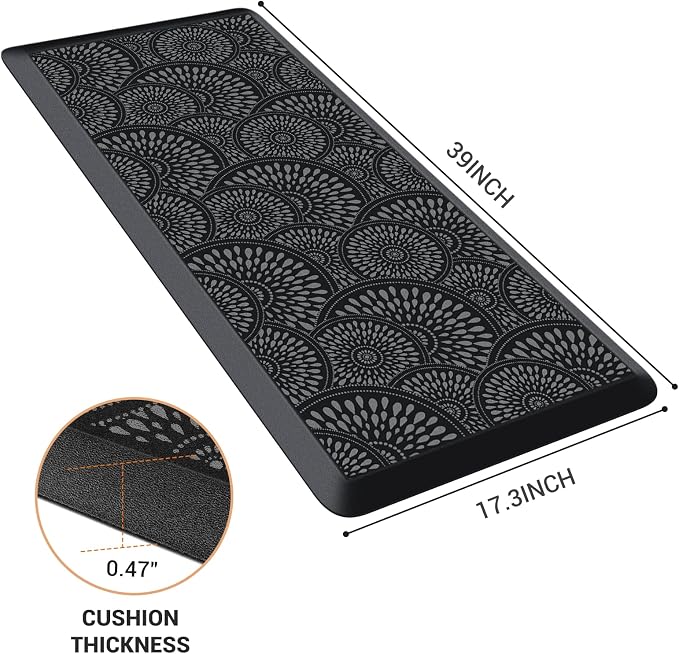 Mattitude Kitchen Mat, 17.3x39in Heavy Duty Ergonomic Comfort Foam Standing Desk Mat, Waterproof Non-Slip Standing Mats and Rugs for Kitchen, Office, Laundry, Black