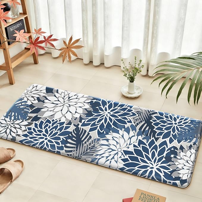 Arenarug Kitchen Mats for Floor 2PCS Cushioned Anti Fatigue Kitchen Mats Waterproof Non Slip Kitchen Mat Rug Set Comfort Foam Standing Mat for Sink, Laundry, Office, 24"x39"+24"x59", Blue Gray