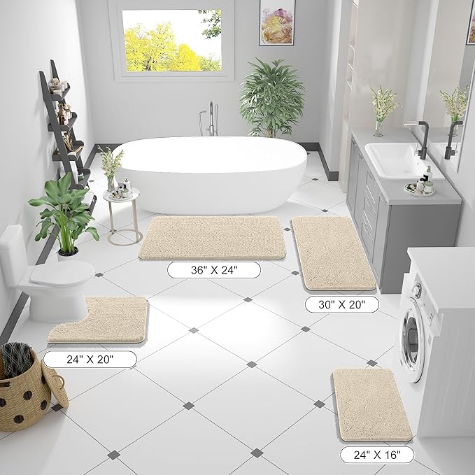 OLANLY Small Bathroom Rugs 24x16, Extra Soft Absorbent Chenille Bath Rugs, Rubber Backing Quick Dry, Machine Washable Bath Mats for Bathroom Floor, Tub and Shower, Home Decor Accessories, Sand