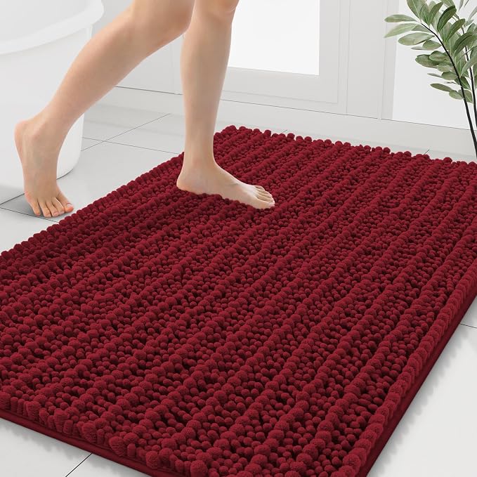 Smiry Bathroom Rugs Mat 40x32, Extra Soft Absorbent Chenille Bath Rugs, Non Slip Rubber Backing Machine Washable Quick Dry Bath Mats for Bathroom Floor, Tub, Shower, Home Decor Accessories, Red