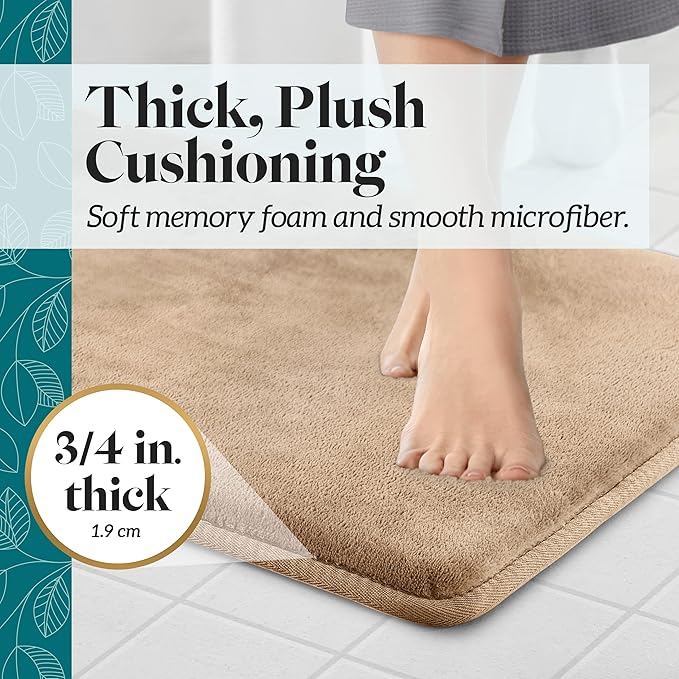 Memory Foam Bath Mat Non Slip Absorbent Super Cozy Velvet Bathroom Rug Carpet (60 inches X 24 inches, Beige)