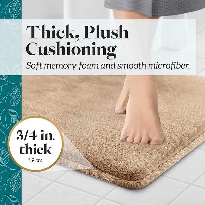Memory Foam Bath Mat Non Slip Absorbent Super Cozy Velvet Bathroom Rug Carpet (17 inches X 24 inches, Beige