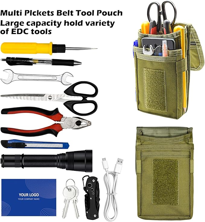 Belt Tool Pouch, Tactical Utility Organizer with Cell Phone Holder, Durable Heavy-Duty 1000D Nylon EDC Multitool Holster with Multi-Pockets for Electricians, Handymen, Work, Hiking, Daily Use