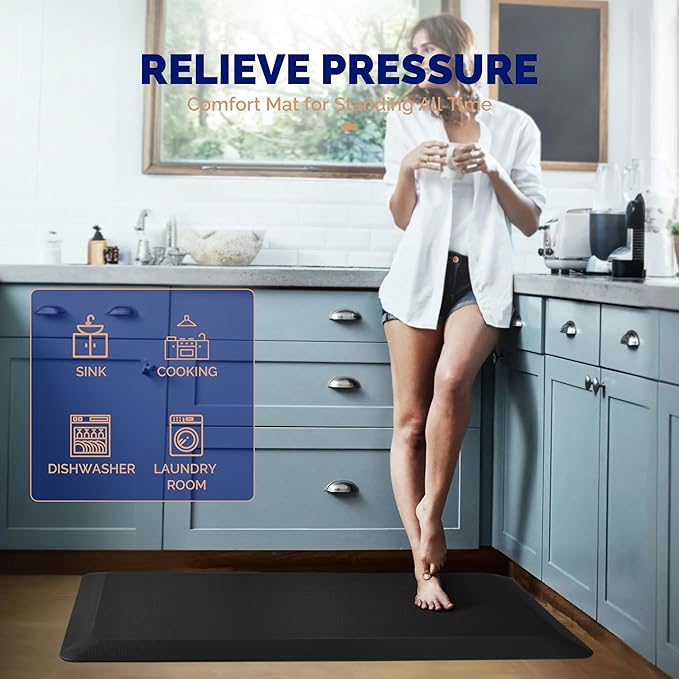 FEATOL Anti Fatigue Mat for Standing, 9/10 Extra Thick Ergonomic Standing Desk Mat, Comfort Memory Foam Standing Mat at Home,Office All Day (24" x 36", Black, 1PC)