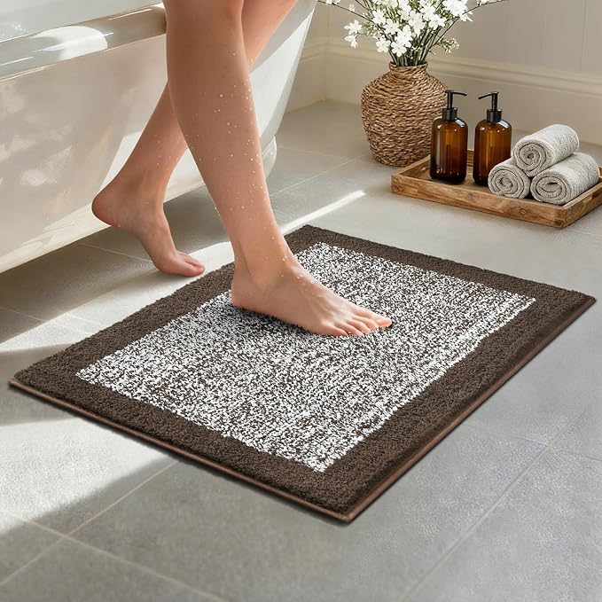 Bathroom Rugs 24x17 Non Slip Washable, Brown Bath Mat for Bathroom Floor Tub, Soft Absorbent Quick Dry Mats for Shower, Bathtub,Home Decor
