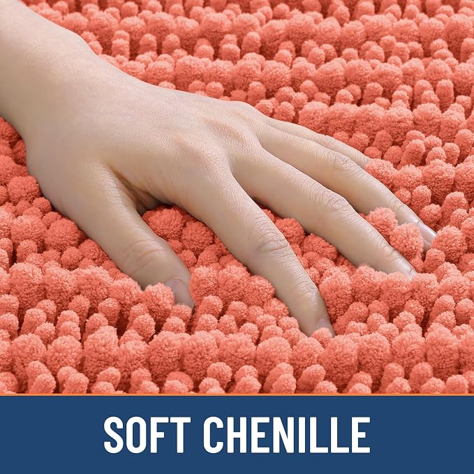 Smiry Bathroom Rugs Mat 40x32, Extra Soft Absorbent Chenille Bath Rugs, Non Slip Rubber Backing Machine Washable Quick Dry Bath Mats for Bathroom Floor, Tub, Shower, Home Decor Accessories, Coral