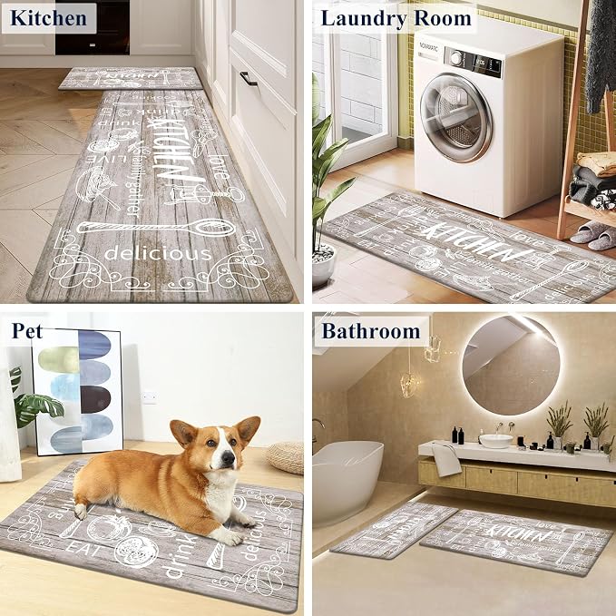 HEBE Kitchen Rugs Set of 2, Cushioned Anti Fatigue Kitchen Mats for Floor, Non Slip Waterproof Comfort Standing Desk Mat Carpet for Sink, Stove, Laundry Room