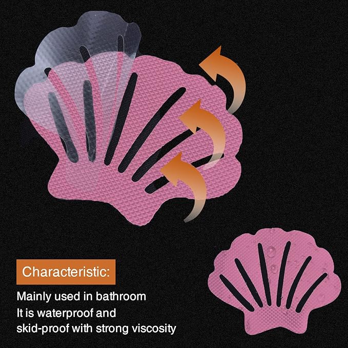 Secopad Non-Slip Bathtub Stickers, 24 PCS Shell Safety Bathroom Tubs Showers Treads Adhesive Decals Scraper (Pink)