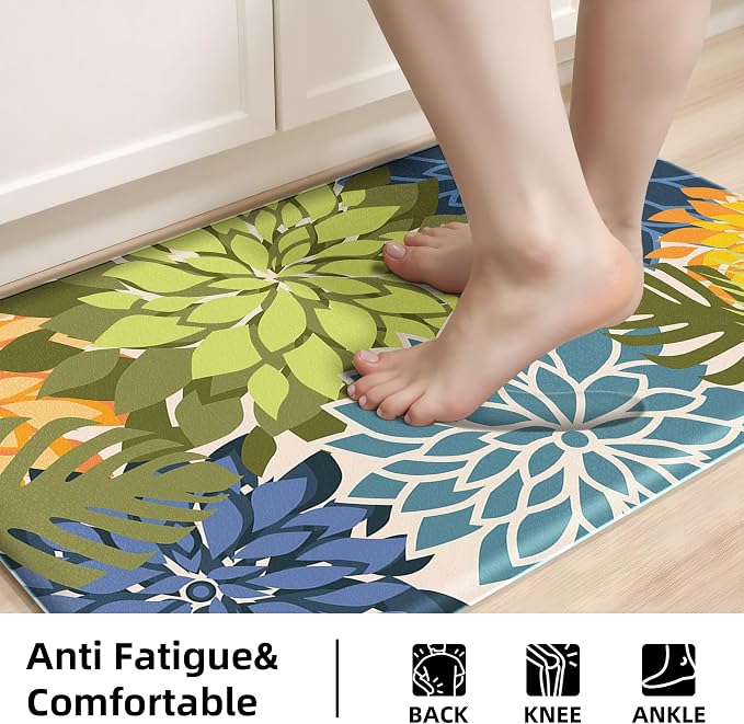 Arenarug Kitchen Mats for Floor 2 Piece Cushioned Anti Fatigue Kitchen Mats Waterproof Non Slip Kitchen Mat Rug Set Comfort Foam Standing Mat for Sink, Laundry, Office, Yellow Green
