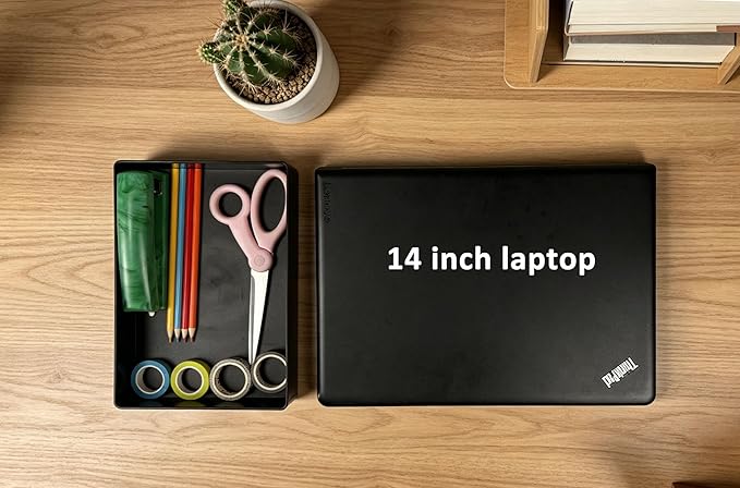 Amazon Basics Rectangular Plastic Desk Organizer with Storage Trays, Accessory Tray for Office Supplies and Pen Holder, 9.4 x 6.7 x 2 inch, Black