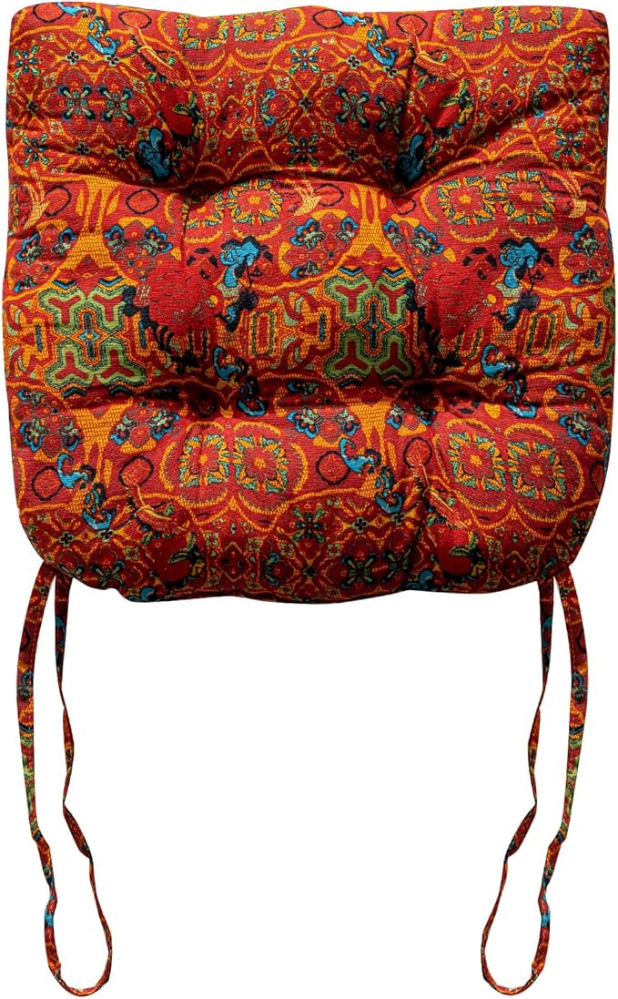 vctops Boho Geometric Chair Cushions with Ties U-Shaped Soft Cozy Cotton Linen Chair Pads Non Slip Seat Cushions for Indoor Dining Room and Kitchen Chairs (Orange,18"x18")
