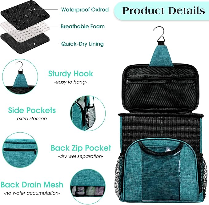 Attmu Mesh Shower Caddy Portable Dorm Tote Bag, Quick Dry Hanging Toiletry Bag, Large Capacity Shower Bag for College Dorm Room Essentials for Boys and Girls for Bath Camping (Peacock Green)