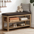 Zihanhome Shoe Rack Bench with Leather Cushion, 2 Tier Solid Wood Storage Bench, Mid-Century Modern Shoe Bench for Entryway, Hallway, Closet, Front Door Entrance, Foyer (Dark Brown, 46.5)