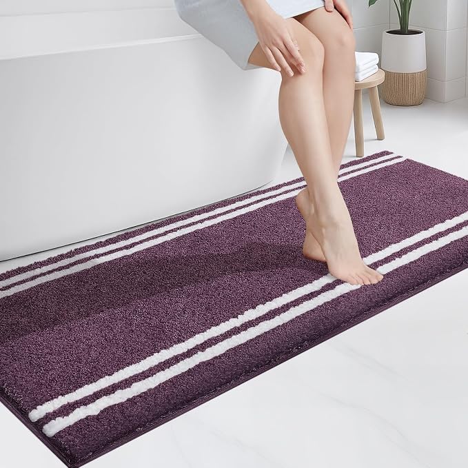 PURRUGS Bathroom Rug Non-Slip Machine Washable 24" x 60", Super Absorbent and Quick Dry Shaggy Microfiber Bath Mat, Extra Soft and Plush Bath Rug for Bathtub, Shower, and Sink, Purple