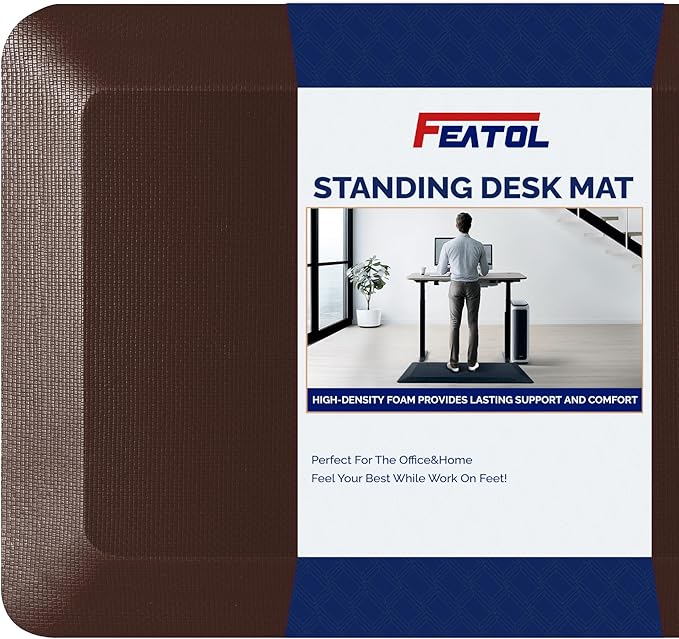 FEATOL Anti Fatigue Mat for Standing, 9/10 Extra Thick Ergonomic Standing Desk Mat, Comfort Memory Foam Standing Mat at Home,Office All Day (20" x 39", Brown, 1PC)