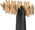 Umbra Picket Coat Rack Wall Mount – 5 Flip-Down Wood Coat Hooks, Modern & Functional Storage, Easy Install Wall Hooks, Natural