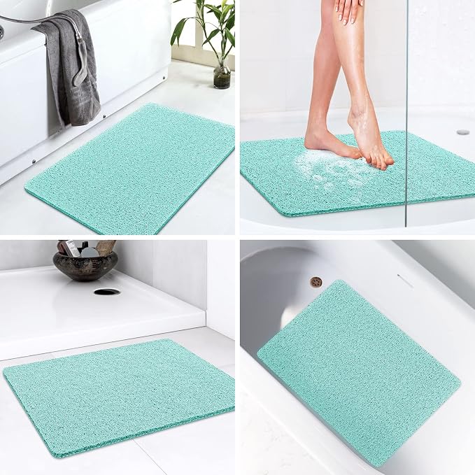LuxStep Shower Mat Bathtub Mat,24x36 inch, Non-Slip Bath Mat with Drain, Quick Drying PVC Loofah Bathmat for Tub,Shower,Bathroom,Green