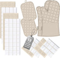 Oven Mitts Pot Holders Sets/Kitchen Towels and Dishcloths, Oven Gloves Kitchen Dish Towels 500 Degree Heat Resistant Potholders with Non-Slip Silicone Surface for Cooking, Grilling, Baking-Milkshake
