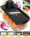 Fullstar Mandoline Slicer for Kitchen, Fruit Cutter, Cheese Grater, Cucumber Slicer, Veggie Spiralizer, Food Cutter & Kitchen Gadgets & Gifts with Safety Glove (6 in 1, Black)