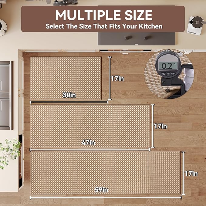 YDKGL Kitchen Rugs Mat Non Slip Washable, Super Absorbent Kitchen Mats for Floor, Rubber Backing Soft Braided Standing Floor Mats Sink Mat Runner Rug, Easy to Clean and Maintain, Brown 17"x30"