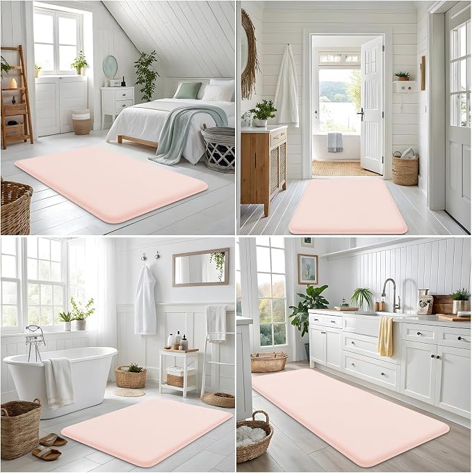 Smiry Memory Foam Bath Mat 47x17, Extra Soft and Absorbent Bathroom Mats, Non Slip Washable Carpet for Floor, Shower and Tub, Pink