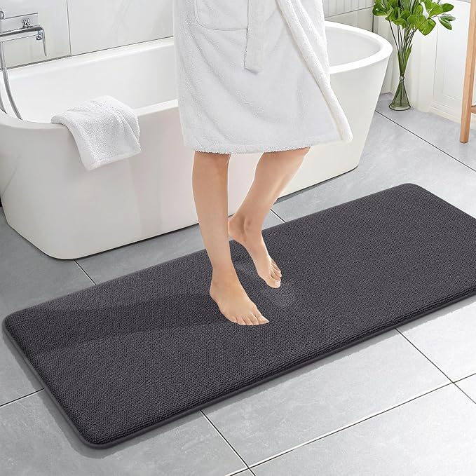 OLANLY Thick Memory Foam Bathroom Runner Rugs 59x20, Extra Soft Absorbent Long Bath Rug, Quick Dry, Non-Slip, Machine Washable Bath Mats for Bathroom, Tub and Shower, Home Decor Accessories, Dark Grey