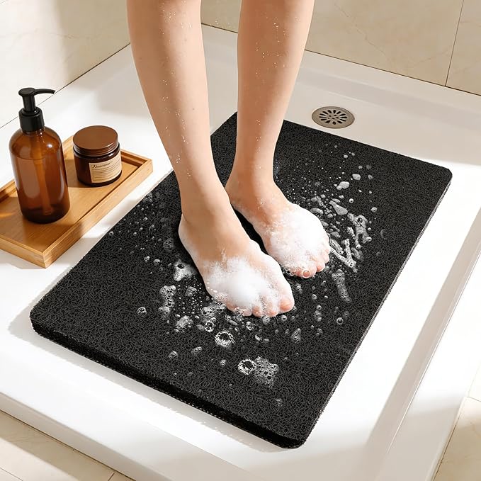 Joyhalo Shower Mat Bathtub Mat Non Slip, Bathmats Non Slip, Quick Drying Foot Scrubber Loofah Mats for Shower, Tub, Bathroom, Home,17x24inch, Black