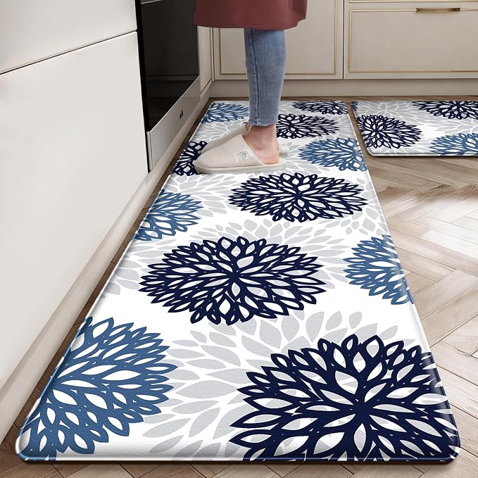 Cushioned Anti-Fatigue Kitchen Mats for Floor – Non-Slip Waterproof Memory Foam Runner, Extra Wide & Long, Comfortable Standing Mat for Kitchen, Sink, Office, Laundry, Navy Teal
