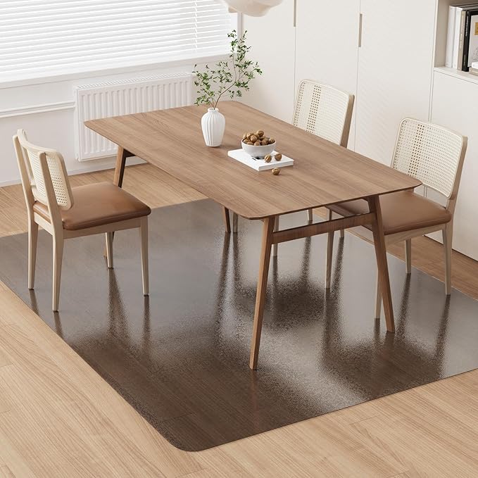 8'×10' Large Vinyl Area Mat for Floor, Translucent Black PVC Floor Mat, Scratch-Resistant Waterproof Area Rug Protector for Under Dining Table, Living Room, Bedroom, Garage