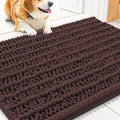 Smiry Dog Door Mat for Muddy Paws 30x20, Absorbent Dirt Trapper, Non-Slip Washable Chenille Entryway Rug for Inside Floor, Brown, Layered Pattern