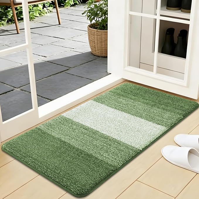 Kitinjoy Indoor Outdoor Door Mat, 40x24 Non-Slip Absorbent Dirt Trapper, Low-Profile Washable Inside Entrance Front Floor Mat, Sturdy Soft Entry Doormats for Entryway, Green
