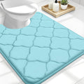 OLANLY Memory Foam Toilet Rugs U-Shaped 24x20, Ultra Soft and Absorbent Bathroom Rugs, Non-Slip, Comfortable, Machine Washable Contour Bath Mat for Toilet Base, Home Decor Accessories, Sky Blue