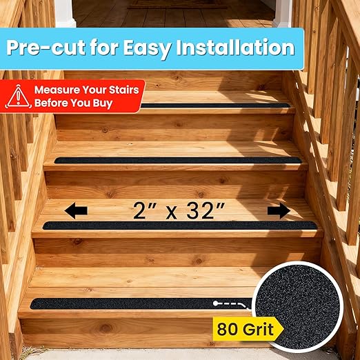 LifeGrip Anti Slip Traction Treads (20-Pack), 2 inch X 32 inch, Best Grip Tape Grit Non Slip, Outdoor Non Skid Tape, High Traction Friction Abrasive Adhesive for Stairs Step, Black (2" X 32" X 20P)