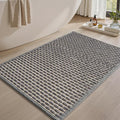 AMOAMI Unique Woven Bath Mat, Super Absorbent Non Slip Bath Mats for Bathroom Floor Textured Bathroom Mat Quick Dry Washable Boho Thin Bathroom Rugs for Beside Tub, 24" x 36", Grey