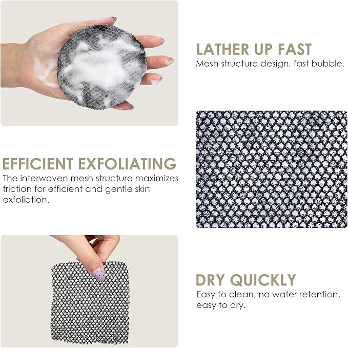 INNERNEED Exfoliating Net Cover Sponge Bath Scrubbing Loofah Rough Washcloth Case 2pcs, Only for INNERNEED Silicone Body Brush (Black Case)