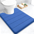 OLANLY Memory Foam Toilet Rugs U Shaped 24x20, Super Soft Absorbent Contour Bath Rugs, Quick Dry, Machine Washable Toilet Mat, Bathmat Carpet, Bathroom Home Decor Accessories, Deep Navy Blue