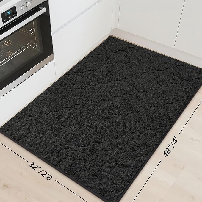 COSY HOMEER Kitchen Rugs 32"x48" Non-Slip Washable Kitchen Mats for Floor Absorbent Kitchen Carpet Soft Rugs for Kitchen,Sink Mat,Entrance,Area Rug,Black