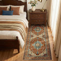 RELEANY Area Rugs Runner 2'x5' Washable Non-Slip, Floral Vintage Distress Medallion Carpet for Kitchen Hallway Bedroom Beside Laundry Room Bathroom, Red Orange Blue Brown