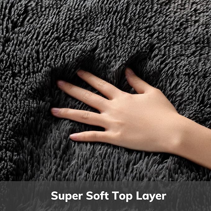 Ophanie Round Rug 6Ft Black Circle Area Rug, Room Decor for Men, Fluffy Fuzzy Bedroom Carpet, Plush Soft Shaggy Living Room Rugs for Kids Home Aesthetic, Nursery