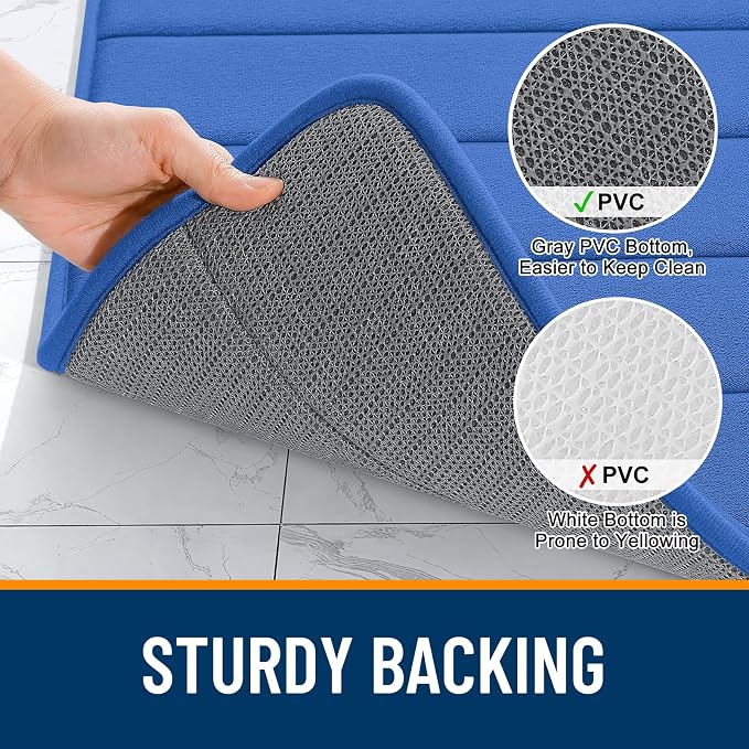 OLANLY Memory Foam Long Bathroom Rugs Runner 70x24, Super Soft Absorbent Bath Mat, Quick Dry, Machine Washable Shower Rugs, Bathmat Carpet, Bathroom Home Decor Accessories, Deep Navy Blue